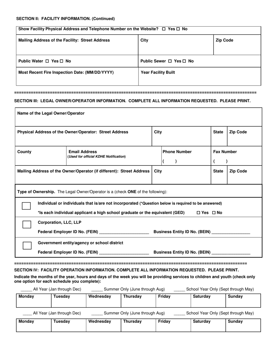 Form CCL.301 Application for a Child Care Center, Preschool, Head Start - Kansas, Page 2