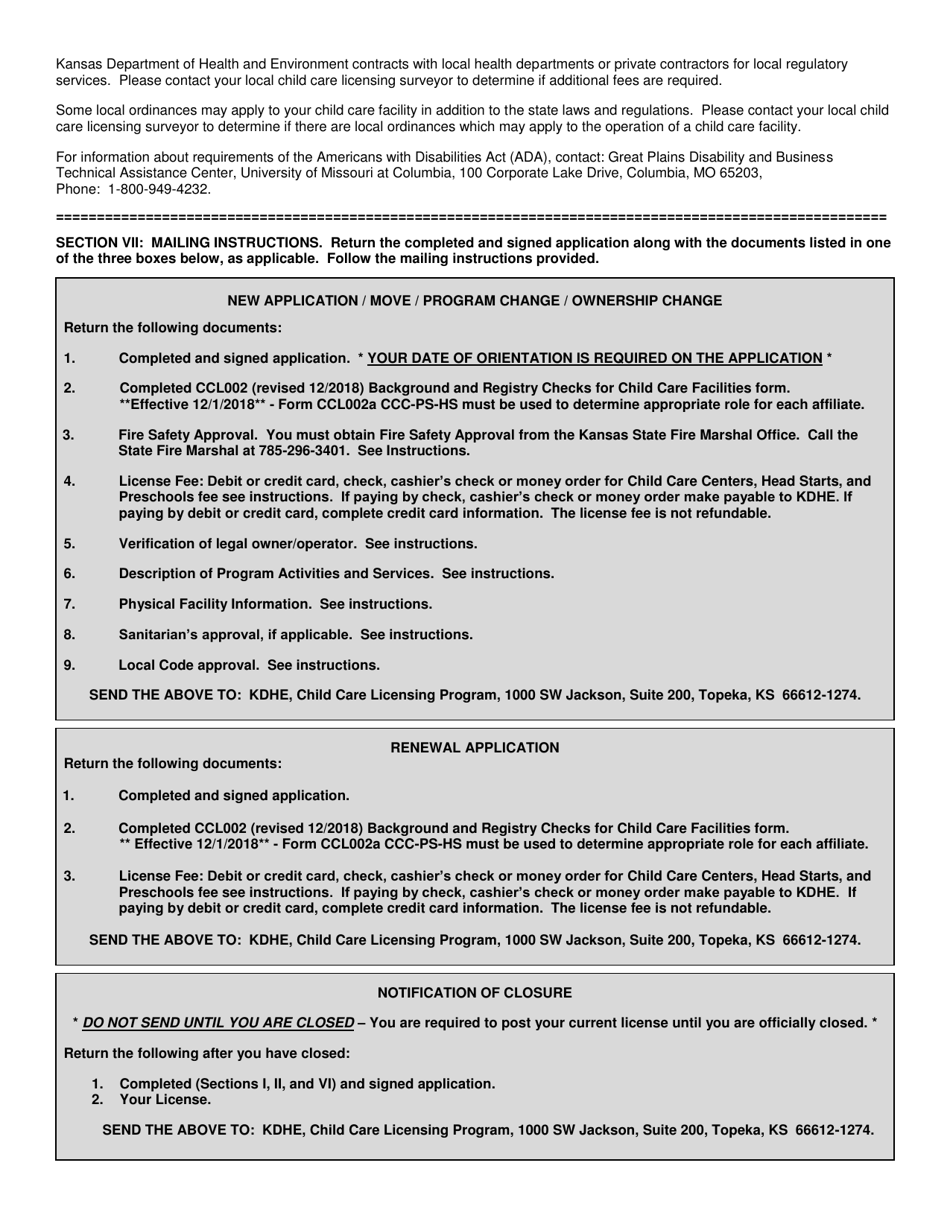 Form CCL.301 Application for a Child Care Center, Preschool, Head Start - Kansas, Page 4