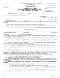 DOT Form 310 &quot;Highway Permit - Attachments to Bridges and Other Structures or Installations Near Retaining Wall Systems&quot; - Kansas