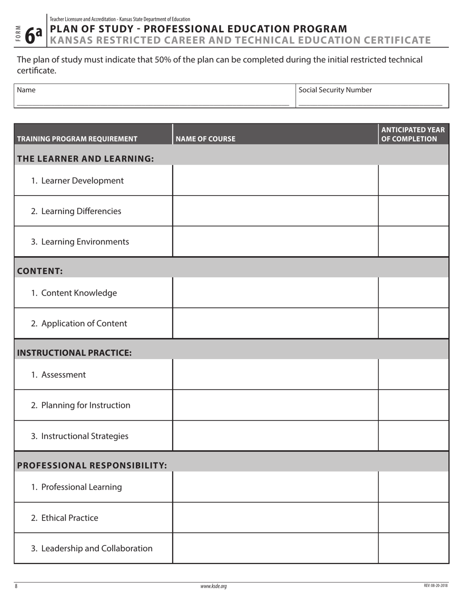 Form 6A Application for Kansas Restricted Career and Technical Education Certificate - Kansas, Page 10
