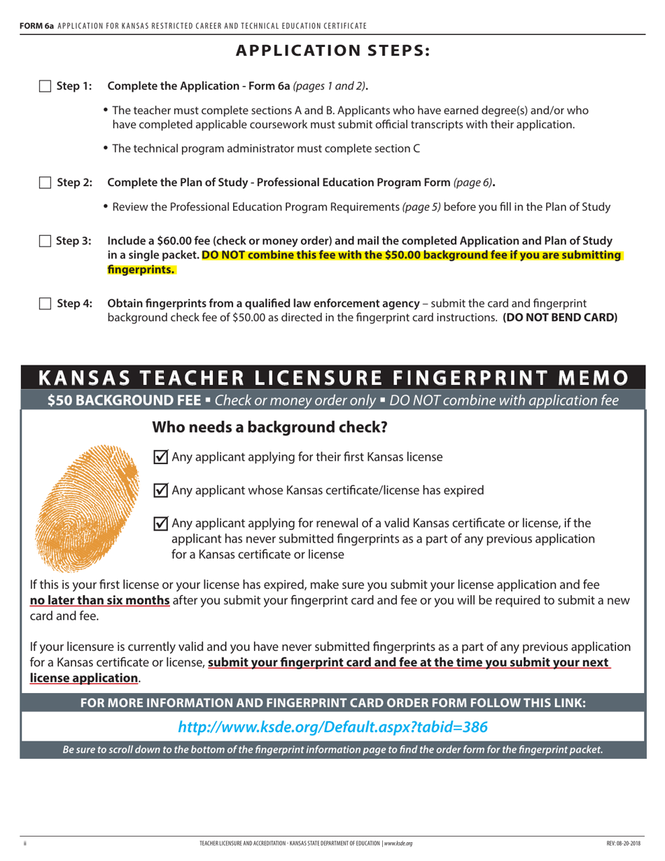 Form 6A Application for Kansas Restricted Career and Technical Education Certificate - Kansas, Page 2