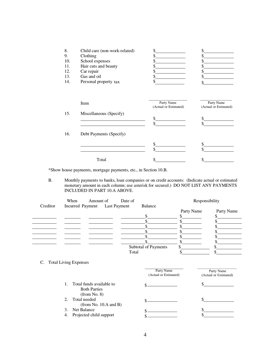 Domestic Relations Affidavit - Kansas, Page 4
