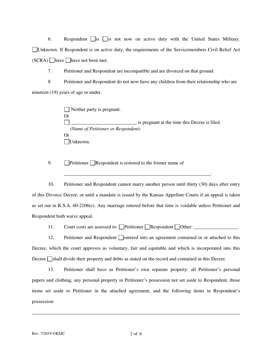 Decree of Divorce (Without Children) - Kansas, Page 2