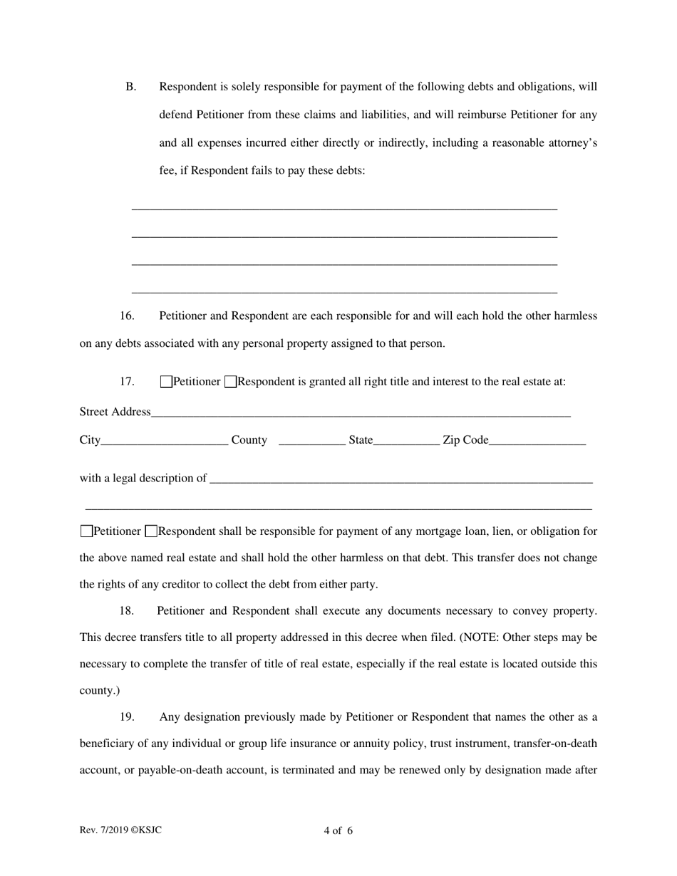 Decree of Divorce (Without Children) - Kansas, Page 4