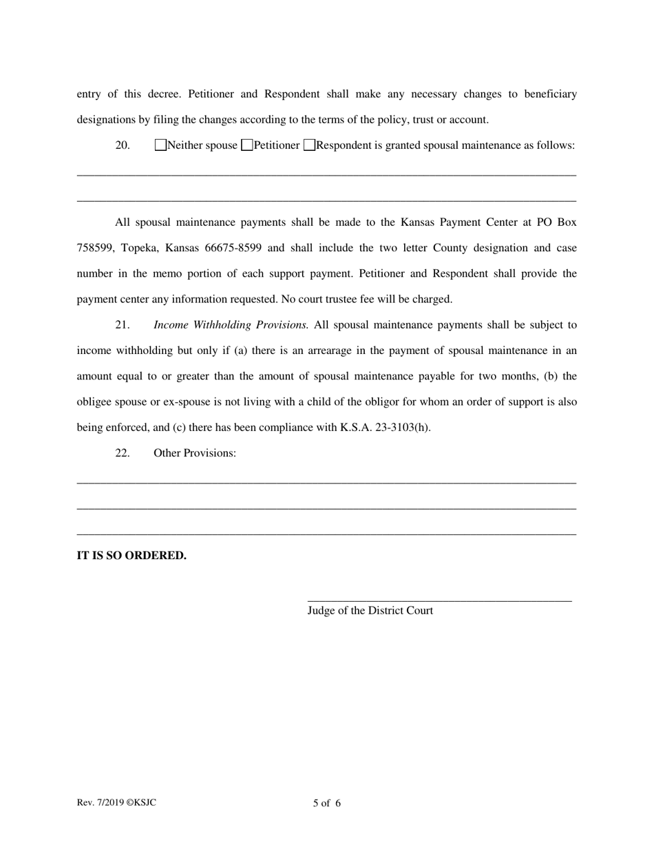 Decree of Divorce (Without Children) - Kansas, Page 5