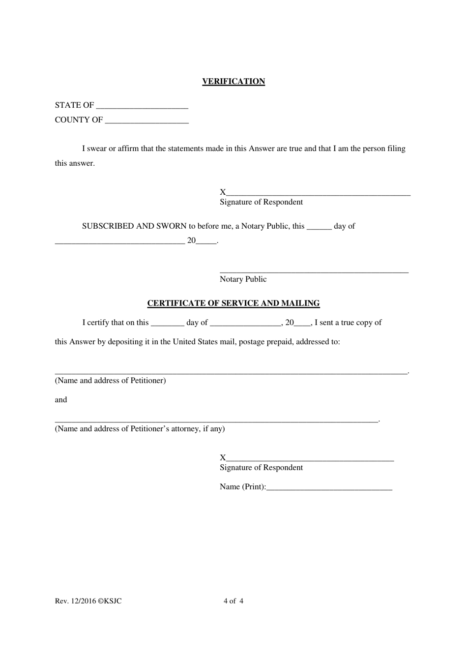 Answer to Petition for Divorce (With Children) - Kansas, Page 4