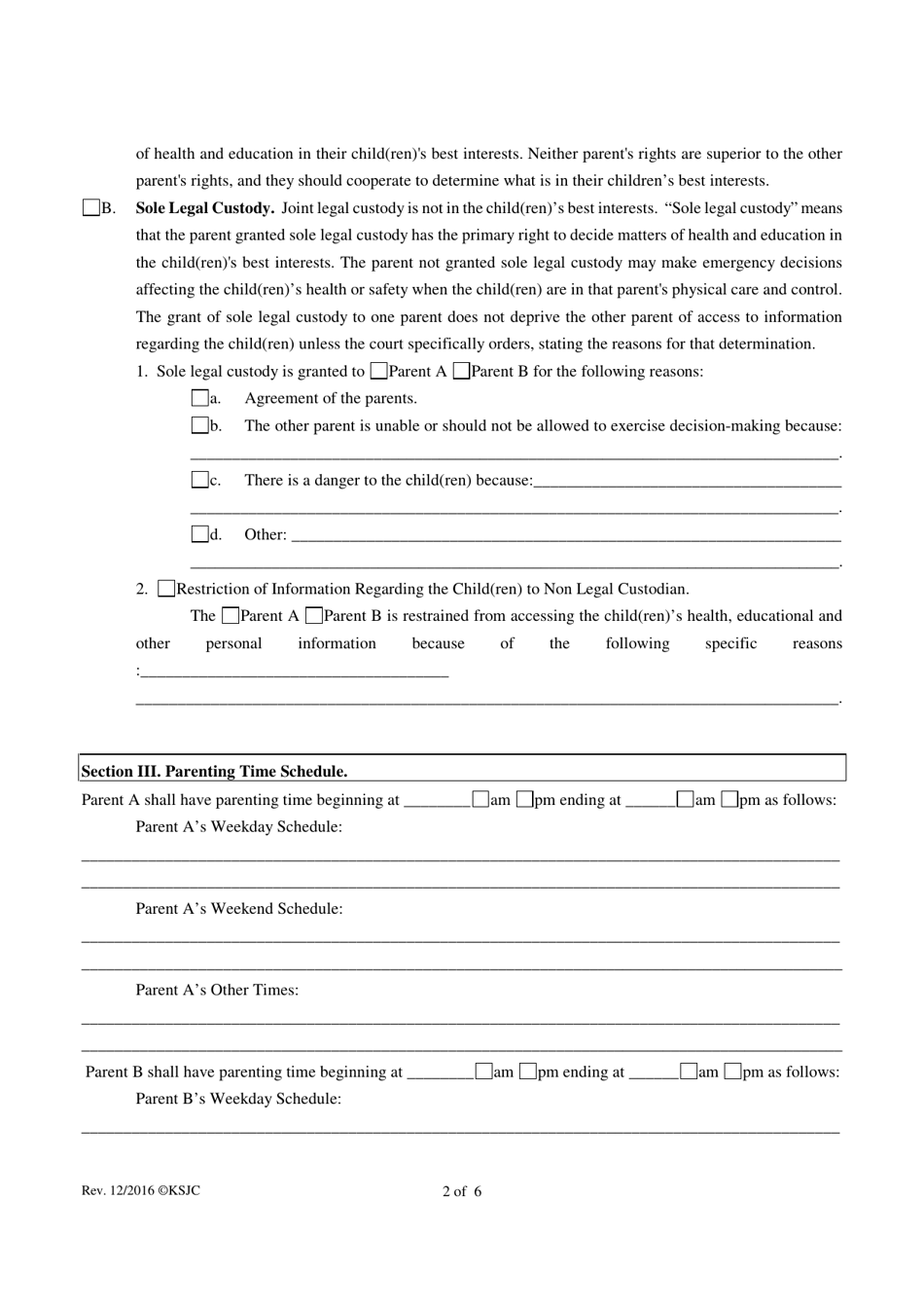 Parenting Plan - Kansas, Page 2