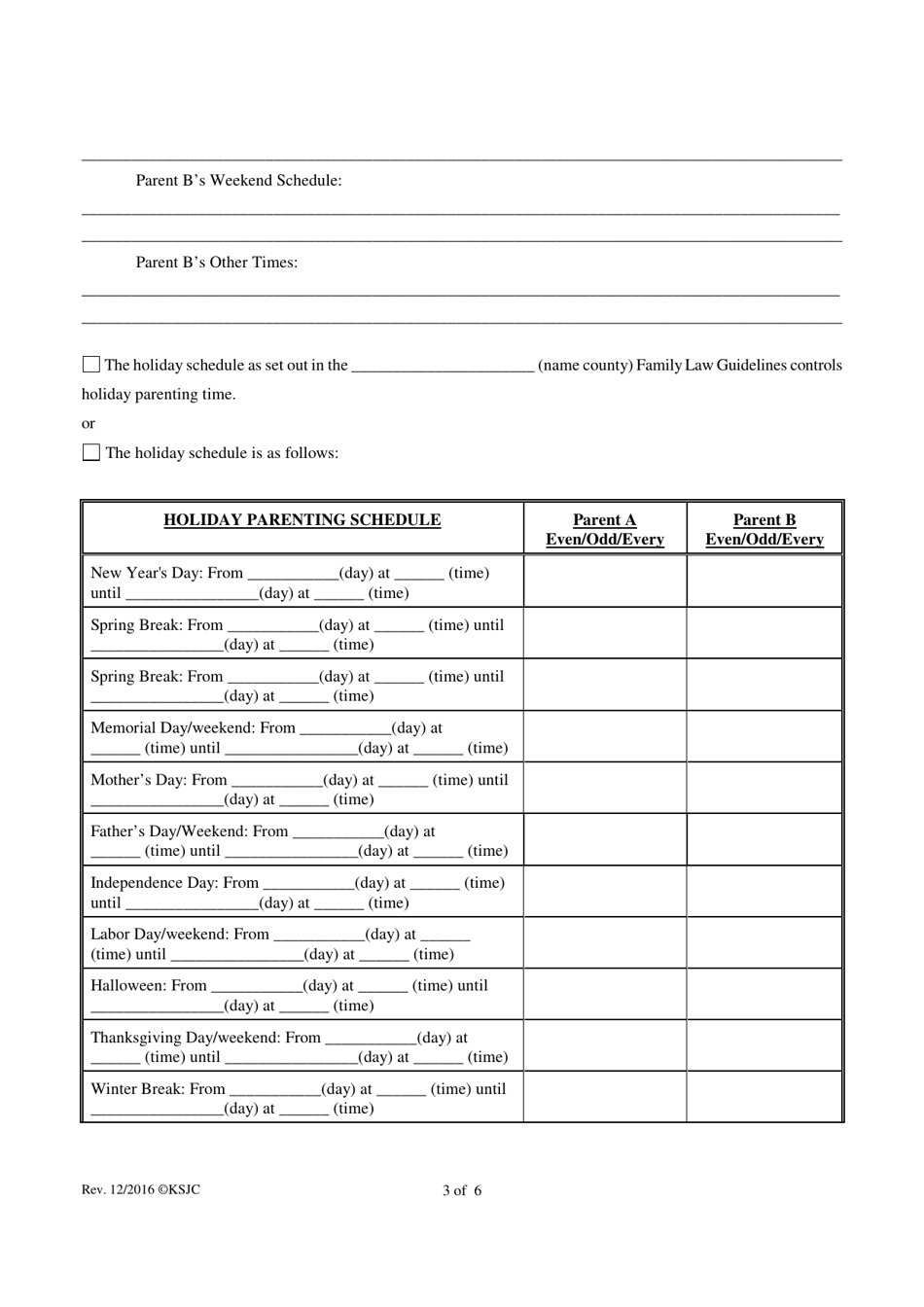 Parenting Plan - Kansas, Page 3