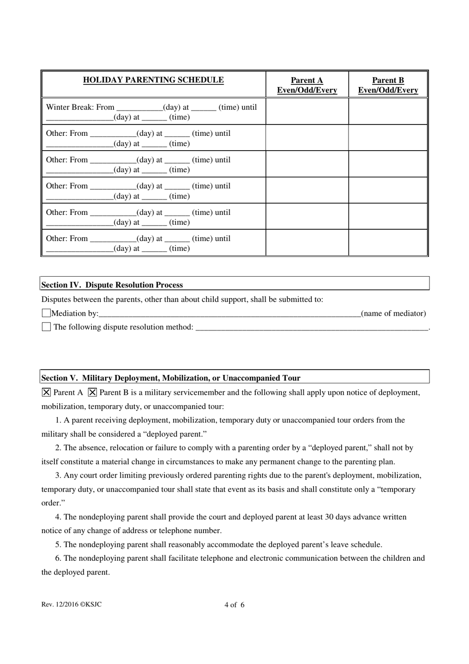 Kansas Parenting Plan - Fill Out, Sign Online and Download PDF ...