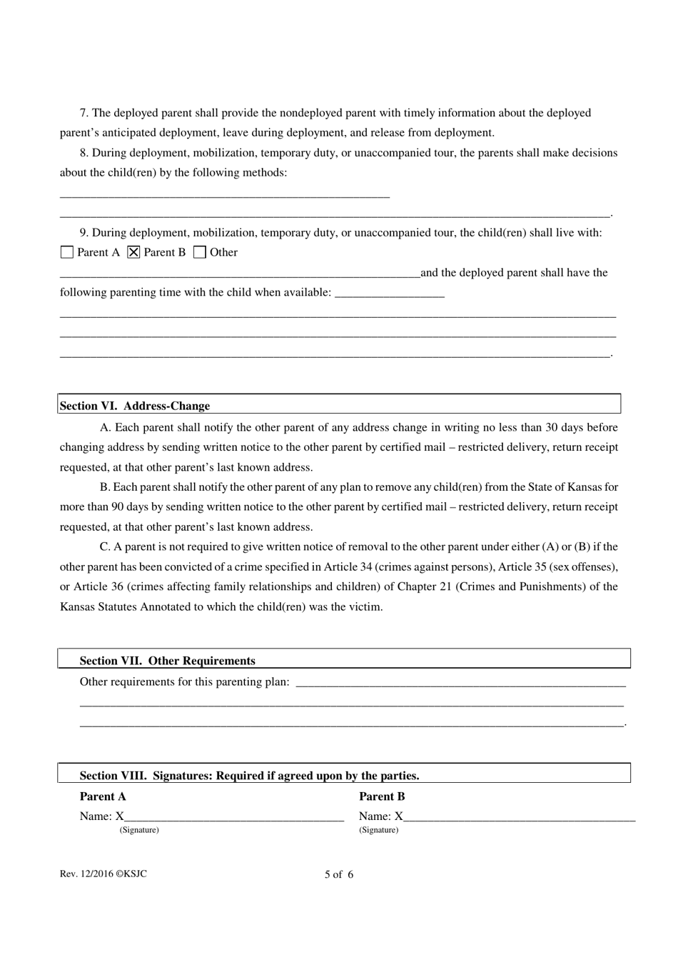 Parenting Plan - Kansas, Page 5