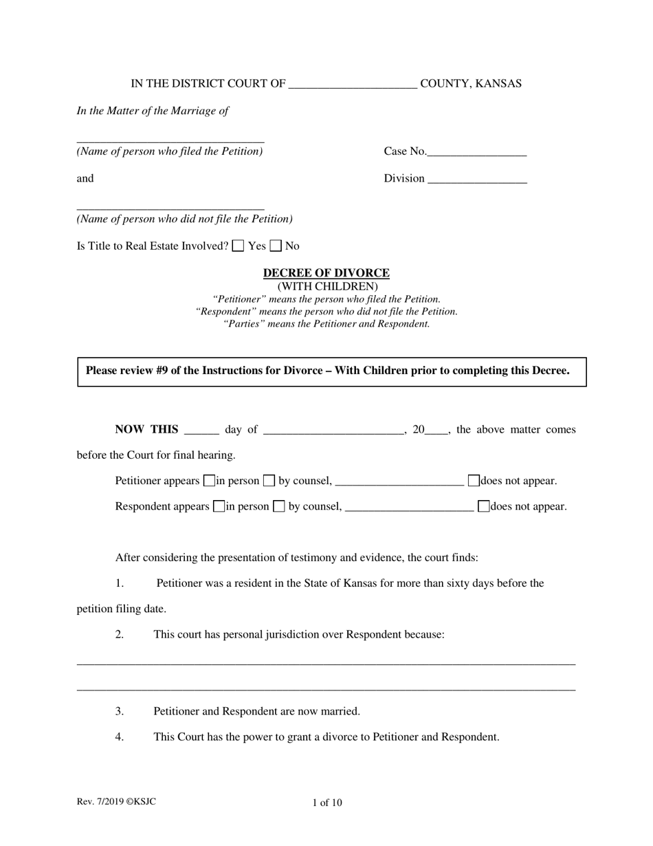 Kansas Decree of Divorce (With Children) - Fill Out, Sign Online and ...