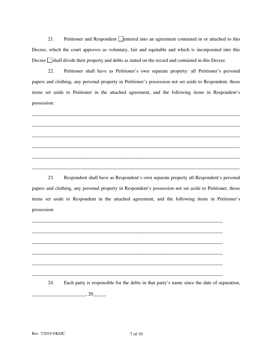 Decree of Divorce (With Children) - Kansas, Page 7