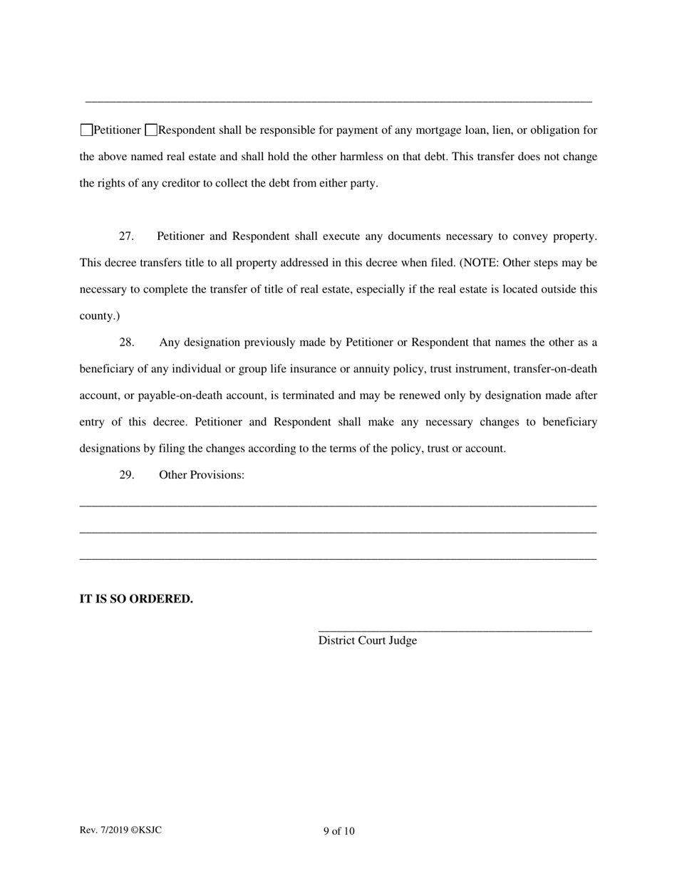 Decree of Divorce (With Children) - Kansas, Page 9