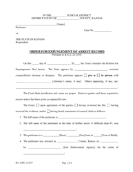 Document preview: Order for Expungement of Arrest Record - Kansas