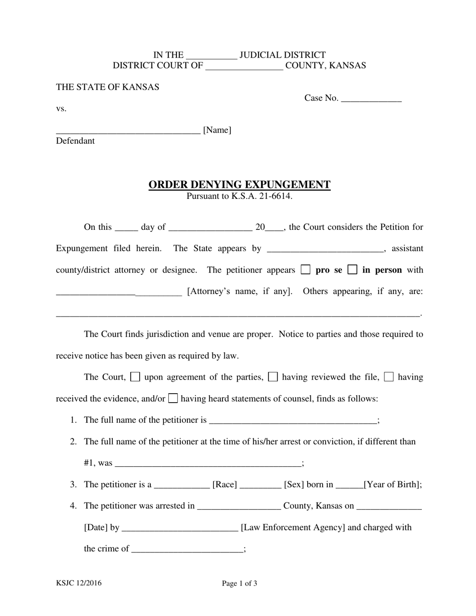 Order Denying Expungement - Kansas, Page 1