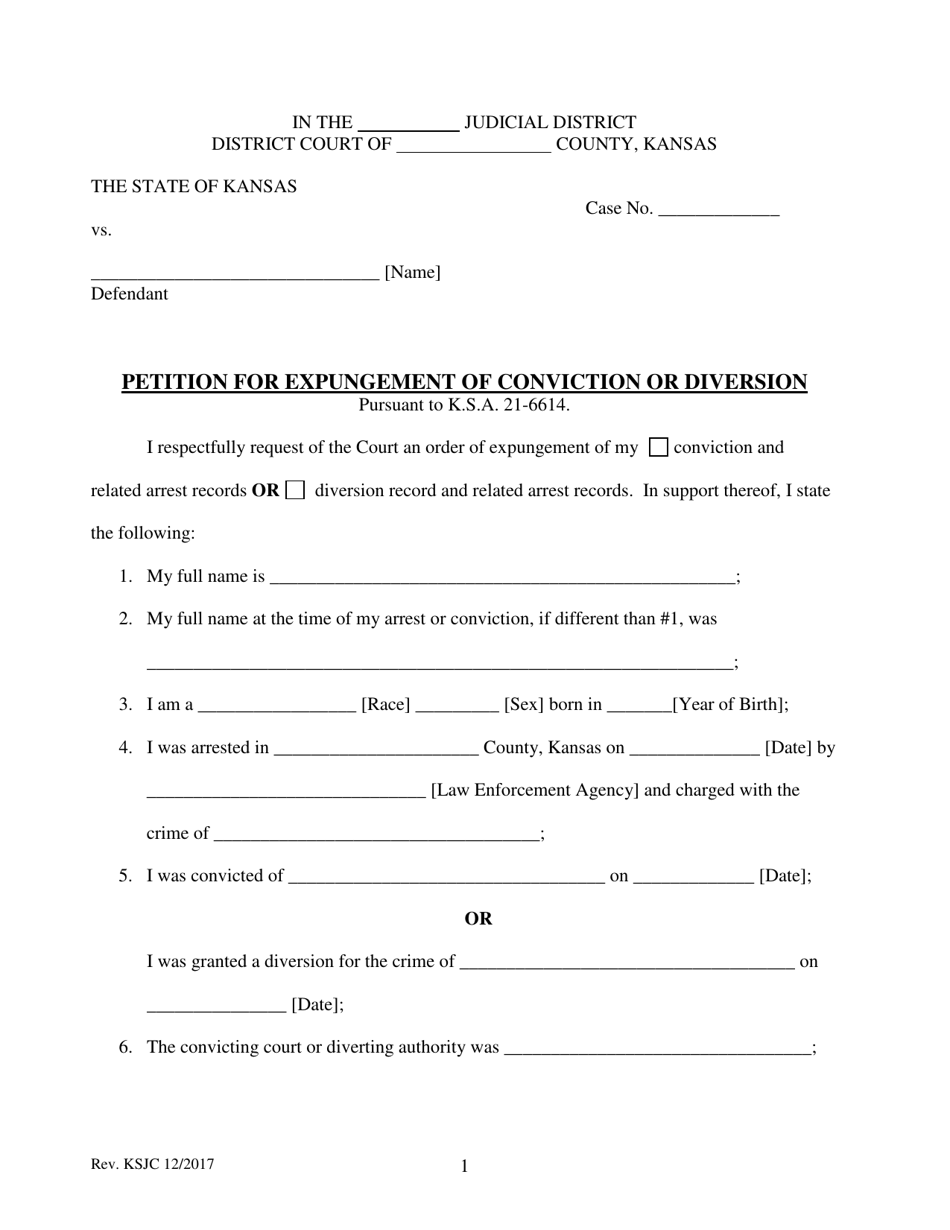 Petition for Expungement of Conviction or Diversion - Kansas, Page 1