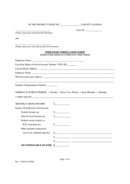 Employer Verification Form - Kansas