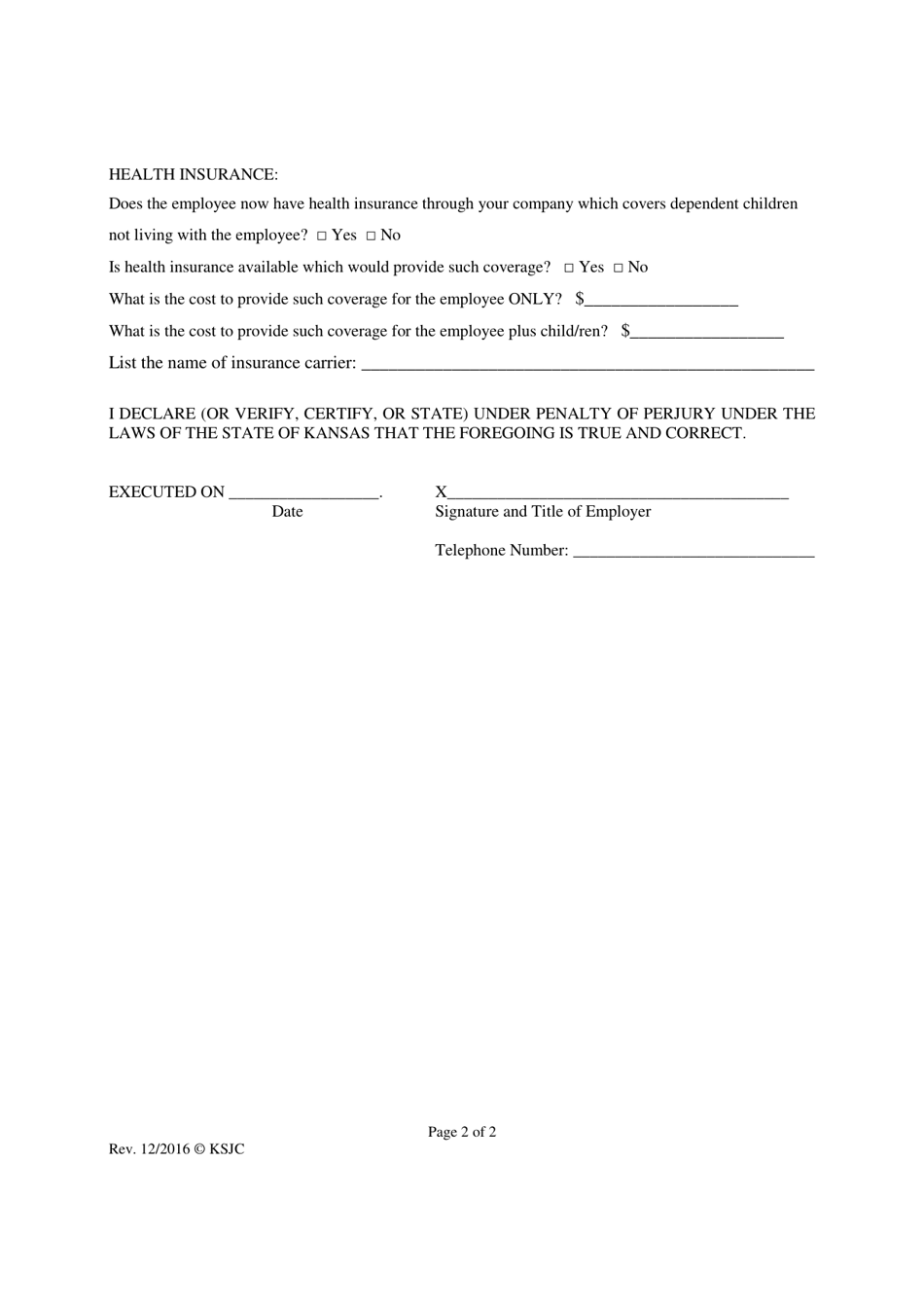 Kansas Employer Verification Form - Fill Out, Sign Online and Download ...