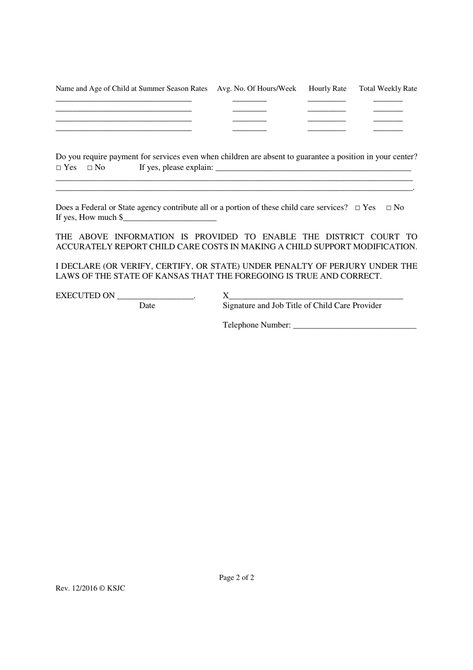 Kansas Child Care Verification Form - Fill Out, Sign Online and ...