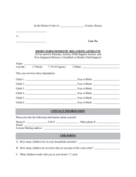 Document preview: Short-Form Domestic Relations Affidavit - Kansas