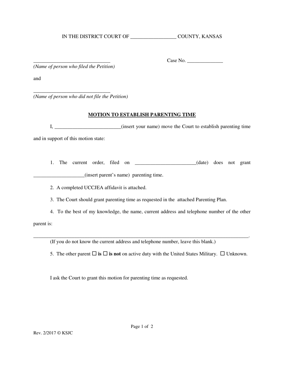 Kansas Motion To Establish Parenting Time Fill Out Sign Online And kansas-motion-to-establish-parenting-time-fill-out-sign-online-and