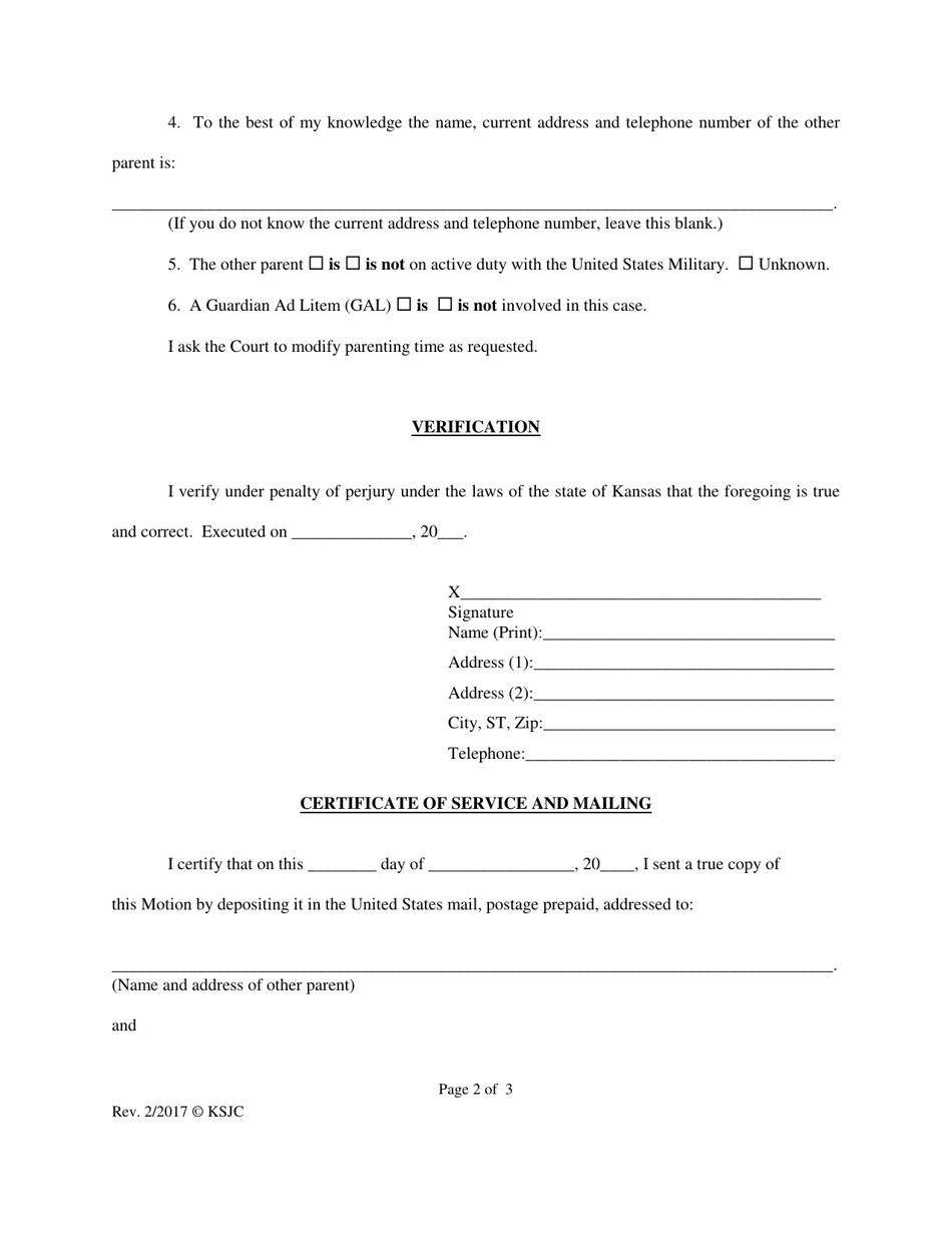 Kansas Motion to Modify Parenting Time Fill Out, Sign Online and Download PDF Templateroller
