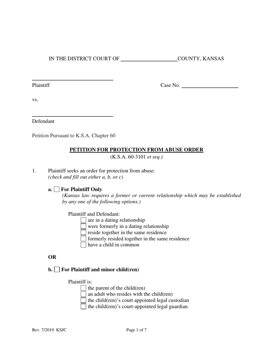 Kansas Petition for Protection From Abuse Order Fill Out, Sign Online