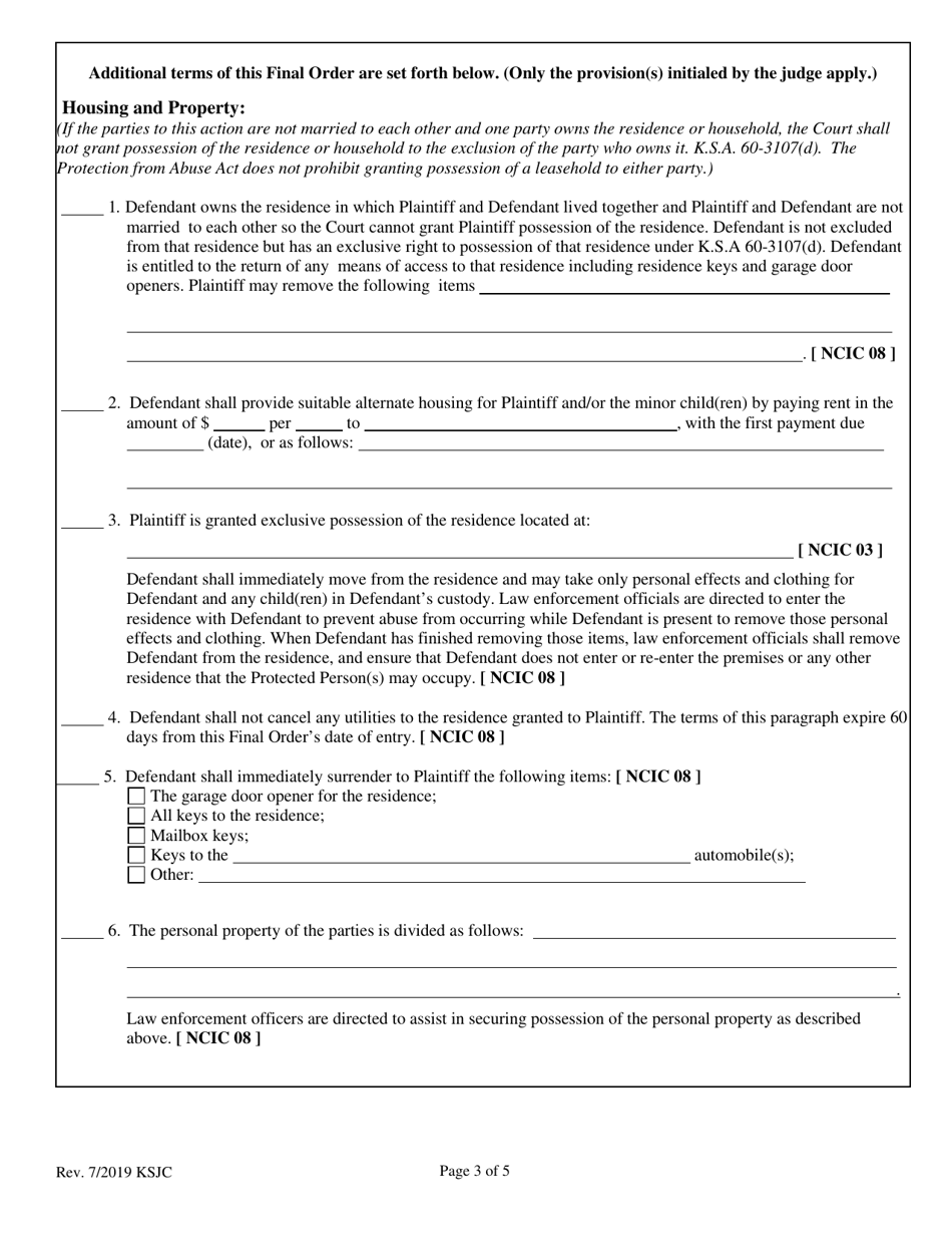 Final Order of Protection From Abuse - Kansas, Page 3