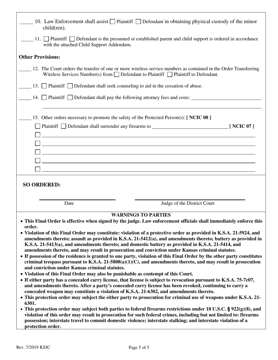 Mutual Order of Protection From Abuse - Kansas, Page 5
