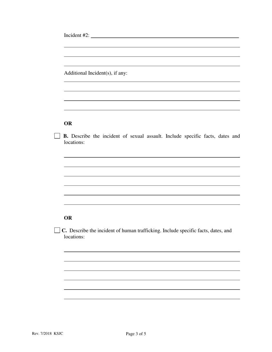 Petition for Protection From Stalking, Sexual Assault, or Human Trafficking Order - Kansas, Page 3