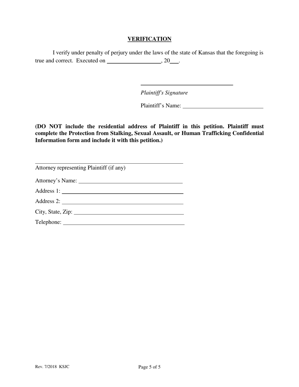 Petition for Protection From Stalking, Sexual Assault, or Human Trafficking Order - Kansas, Page 5
