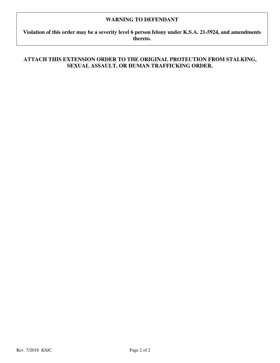 Kansas Extension of Protection From Stalking, Sexual Assault, or Human