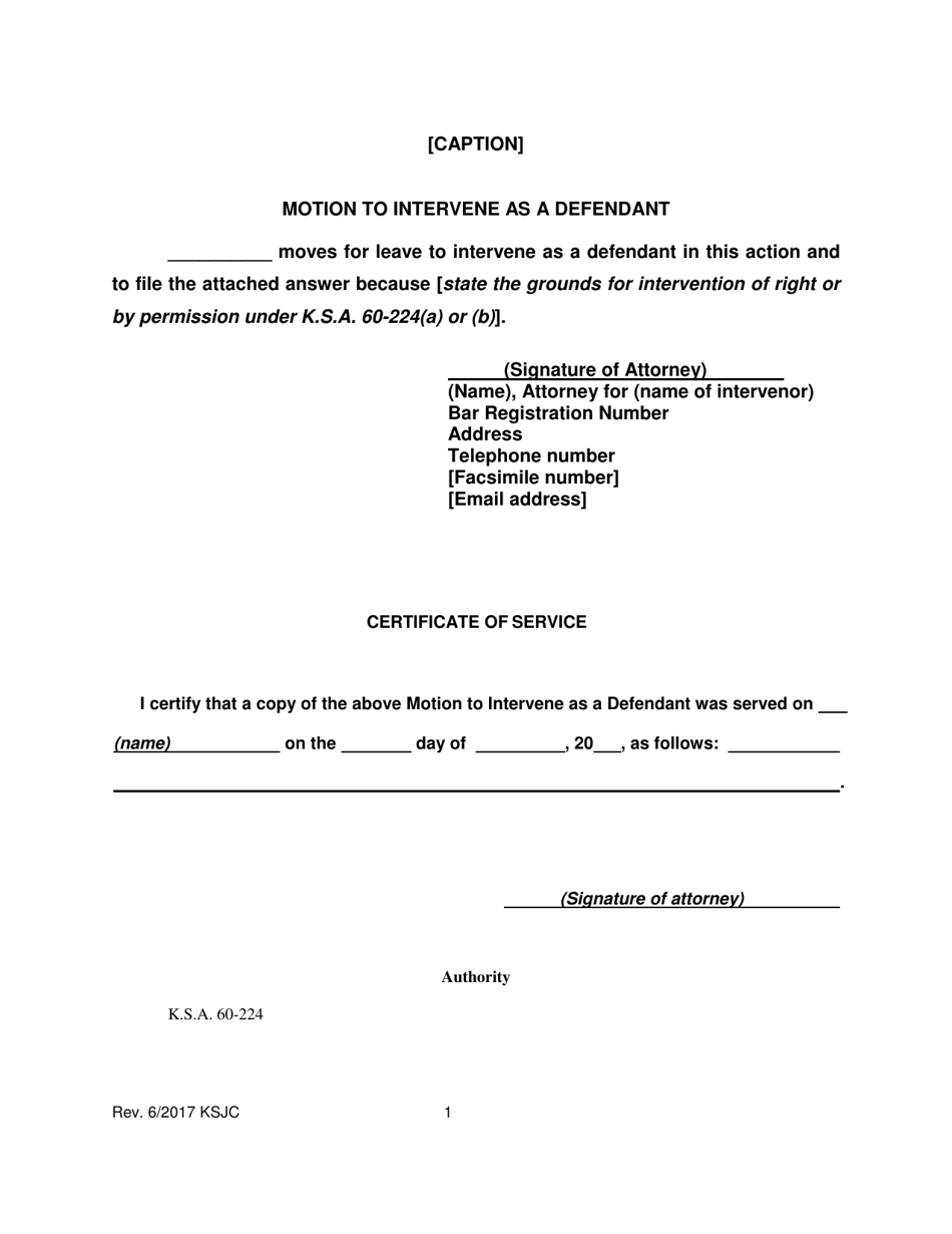 Motion to Intervene as a Defendant - Kansas, Page 1