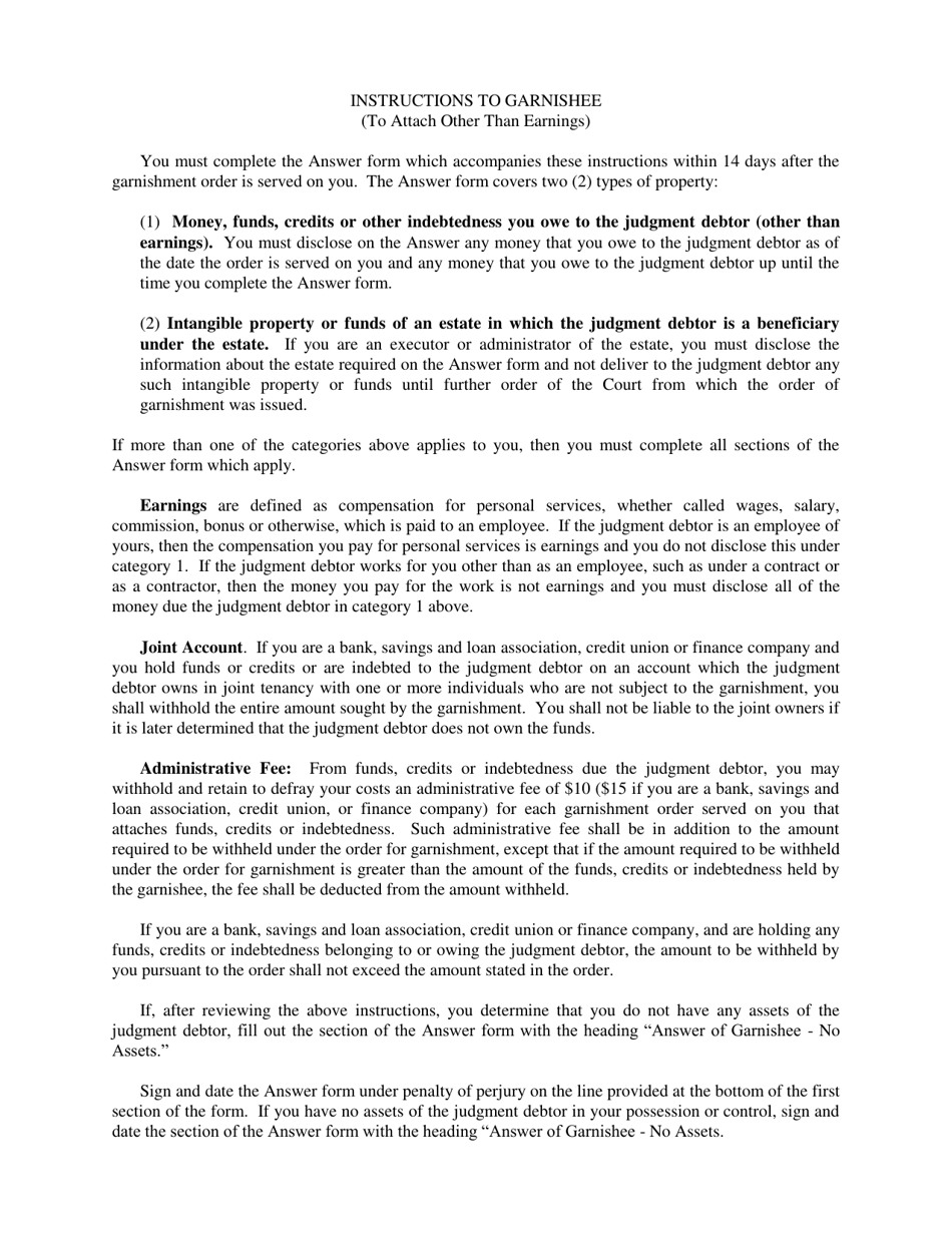 Answer of Garnishee (To Attach Money or Other Intangible Property Other Than Earnings) - Kansas, Page 4