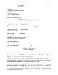 Document preview: Order of Garnishment - Kansas