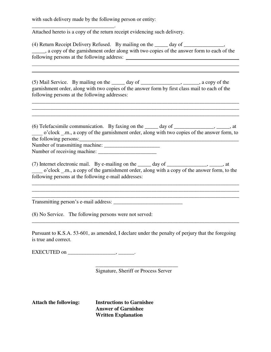 Kansas Order of Garnishment Fill Out, Sign Online and Download PDF