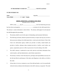 Document preview: Form 113 Order Appointing Attorney for Child - Kansas