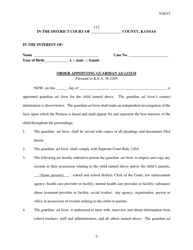Document preview: Form 112 Order Appointing Guardian Ad Litem - Kansas