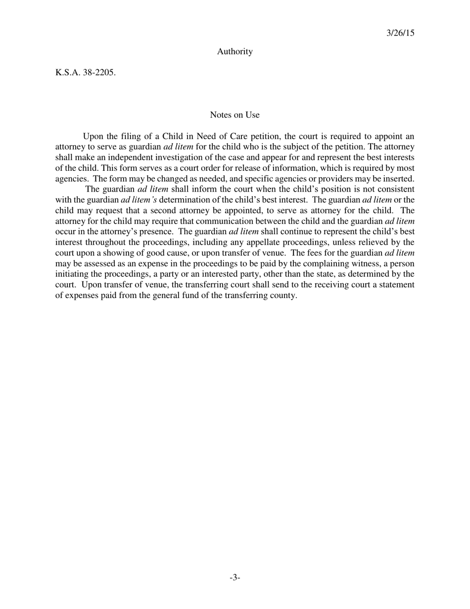 Form 112 Order Appointing Guardian Ad Litem - Kansas, Page 3