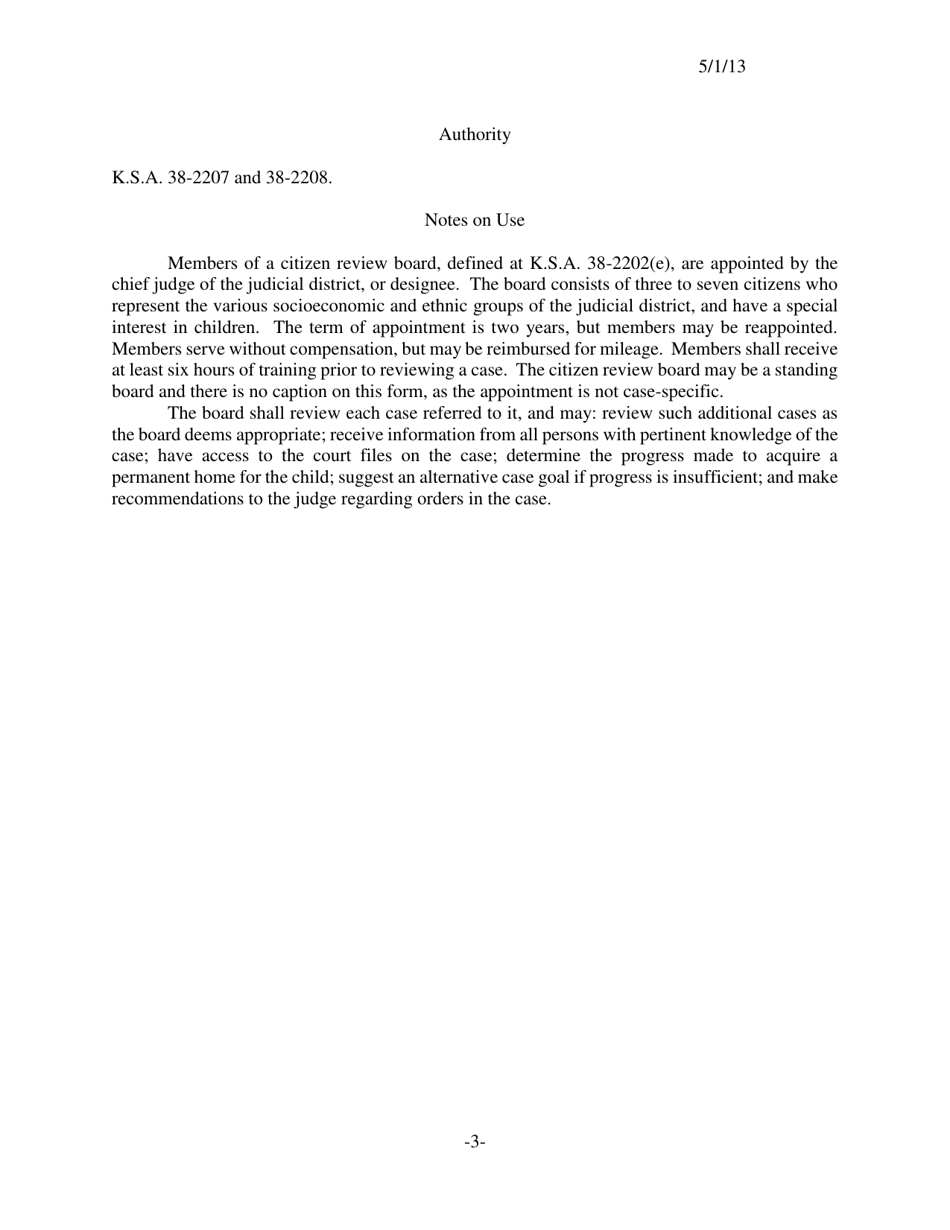 Form 120 Oath of Citizen Review Board Volunteer - Kansas, Page 3