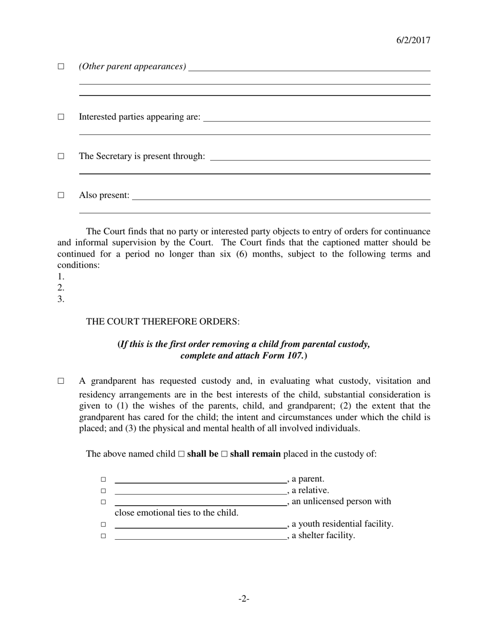 Form 133 Order for Continuance and Informal Supervision - Kansas, Page 2
