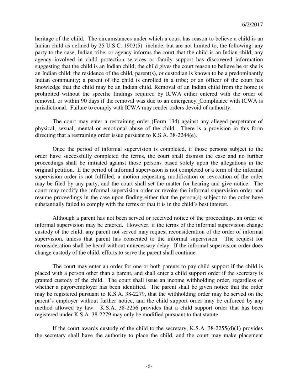 Form 133 Order for Continuance and Informal Supervision - Kansas, Page 6