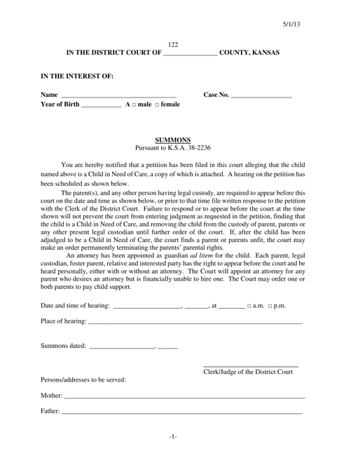 Form 122  Printable Pdf