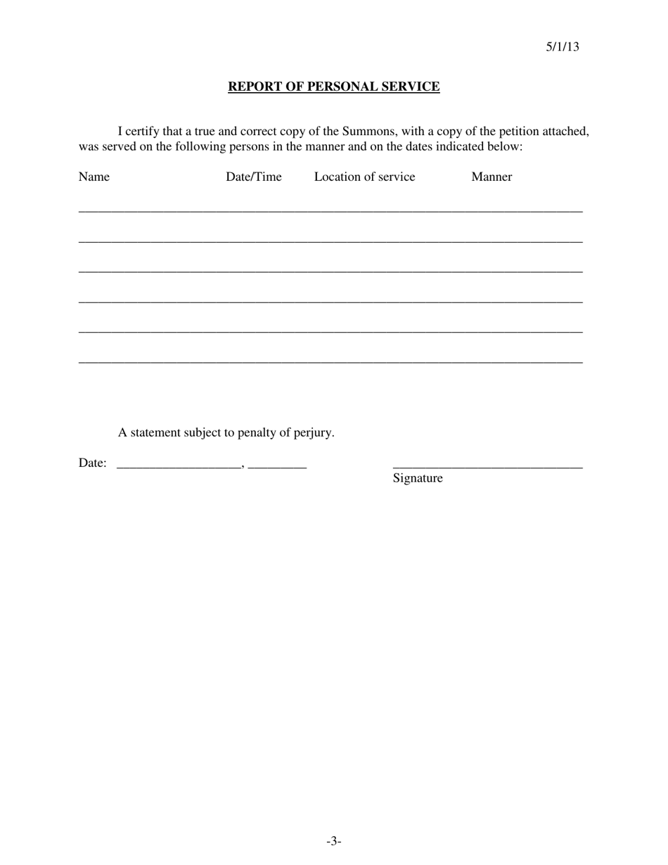 Form 122 Summons - Kansas, Page 3