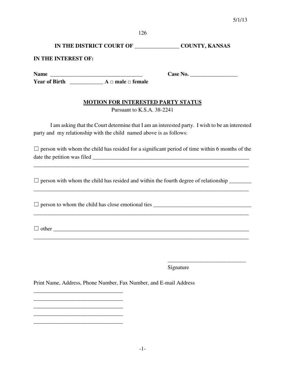 Form 126 Motion for Interested Party Status - Kansas, Page 1