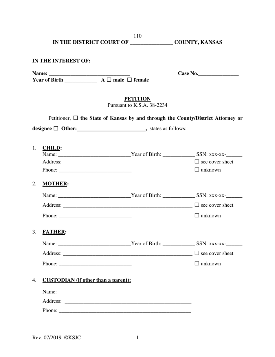 Form 110 Petition - Kansas, Page 1