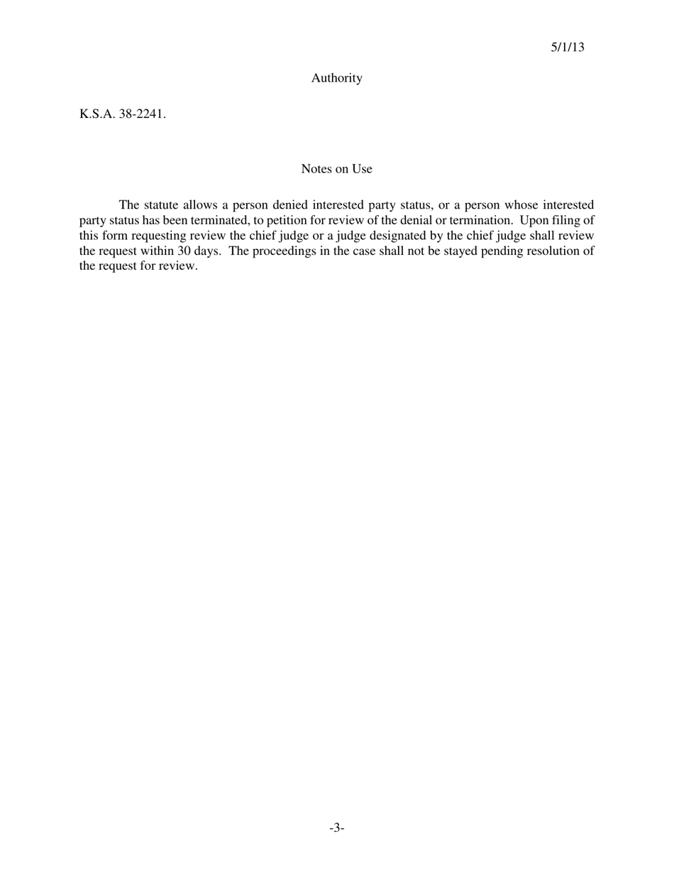 Form 129 Petition for Review of Denial or Termination of Interested Party Status - Kansas, Page 3