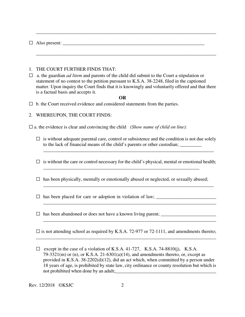 Form 140.1 Journal Entry and Order of Adjudication - Kansas, Page 2