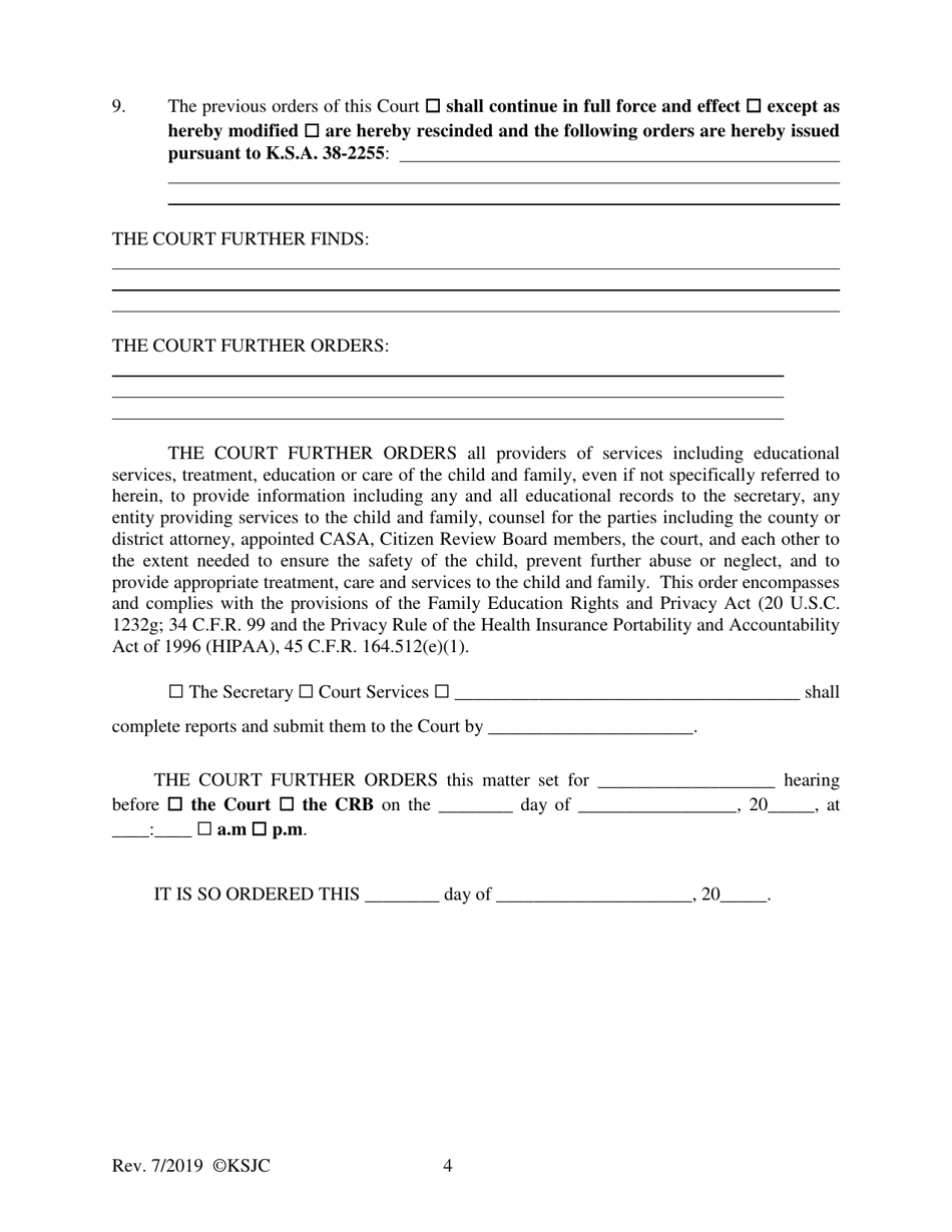 Form 170.1 Permanency Hearing Journal Entry and Order - Kansas, Page 4