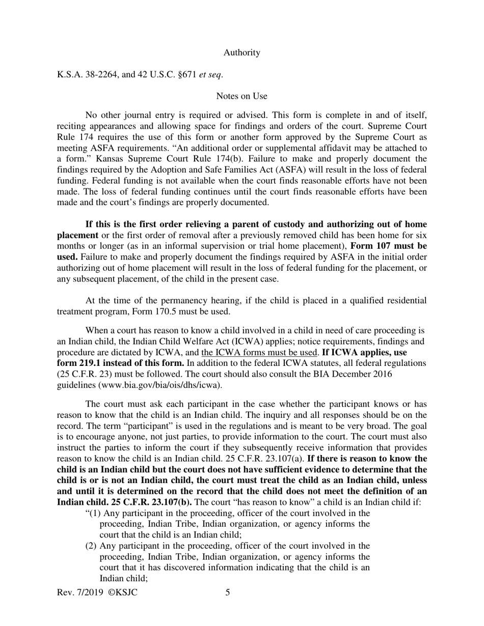 Form 170.1 Permanency Hearing Journal Entry and Order - Kansas, Page 5